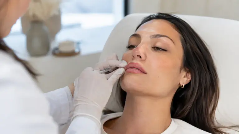 Injector performing a lip filler treatment on a client in London, Ontario
