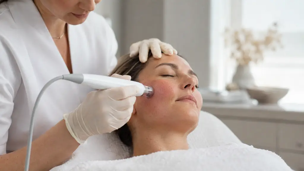 RF microneedling treatment being performed at a London, Ontario medical spa