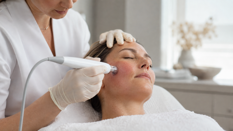 RF microneedling treatment being performed at a London, Ontario medical spa