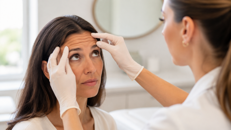 Provider mapping facial anatomy before a Botox treatment during a consultation in London, Ontario